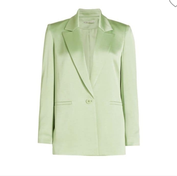 NWT$495 Alice and Olivia Denny Satin Single Breasted Blazer Jacket in Green Sz 8 - Picture 4 of 15
